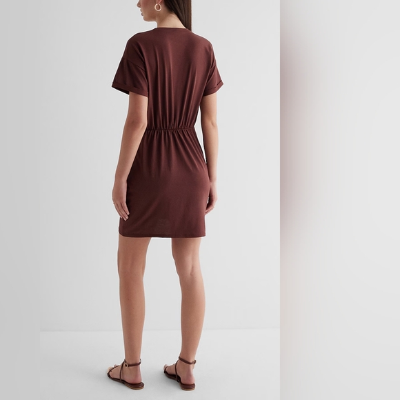 EXPRESS Crew Neck Short Sleeve Draped T - Shirt Mini Dress - Picture 2 of 4